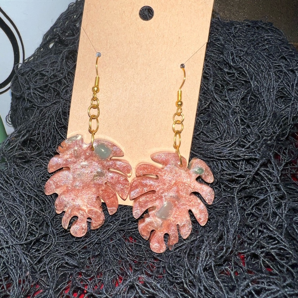 Resin and Green Aventurine Dangle Earrings